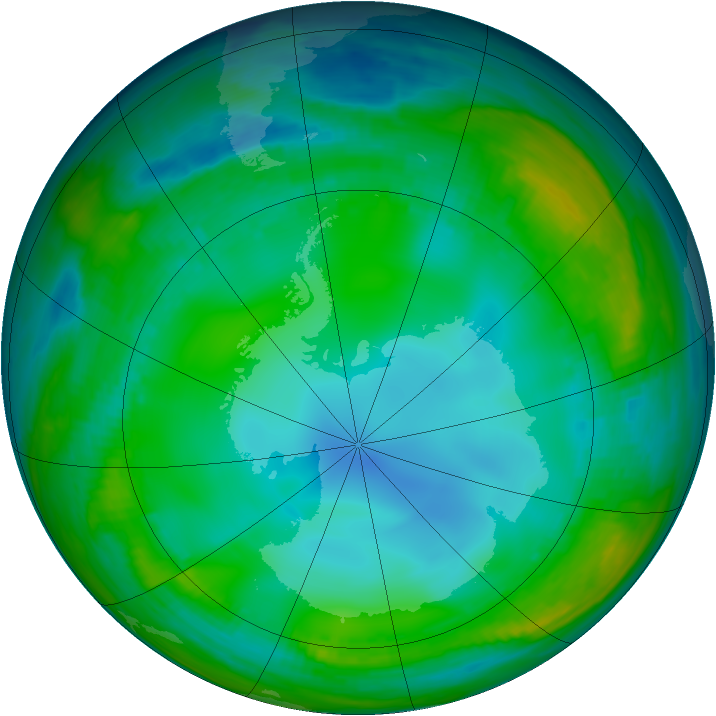 Antarctic ozone map for 13 July 1999